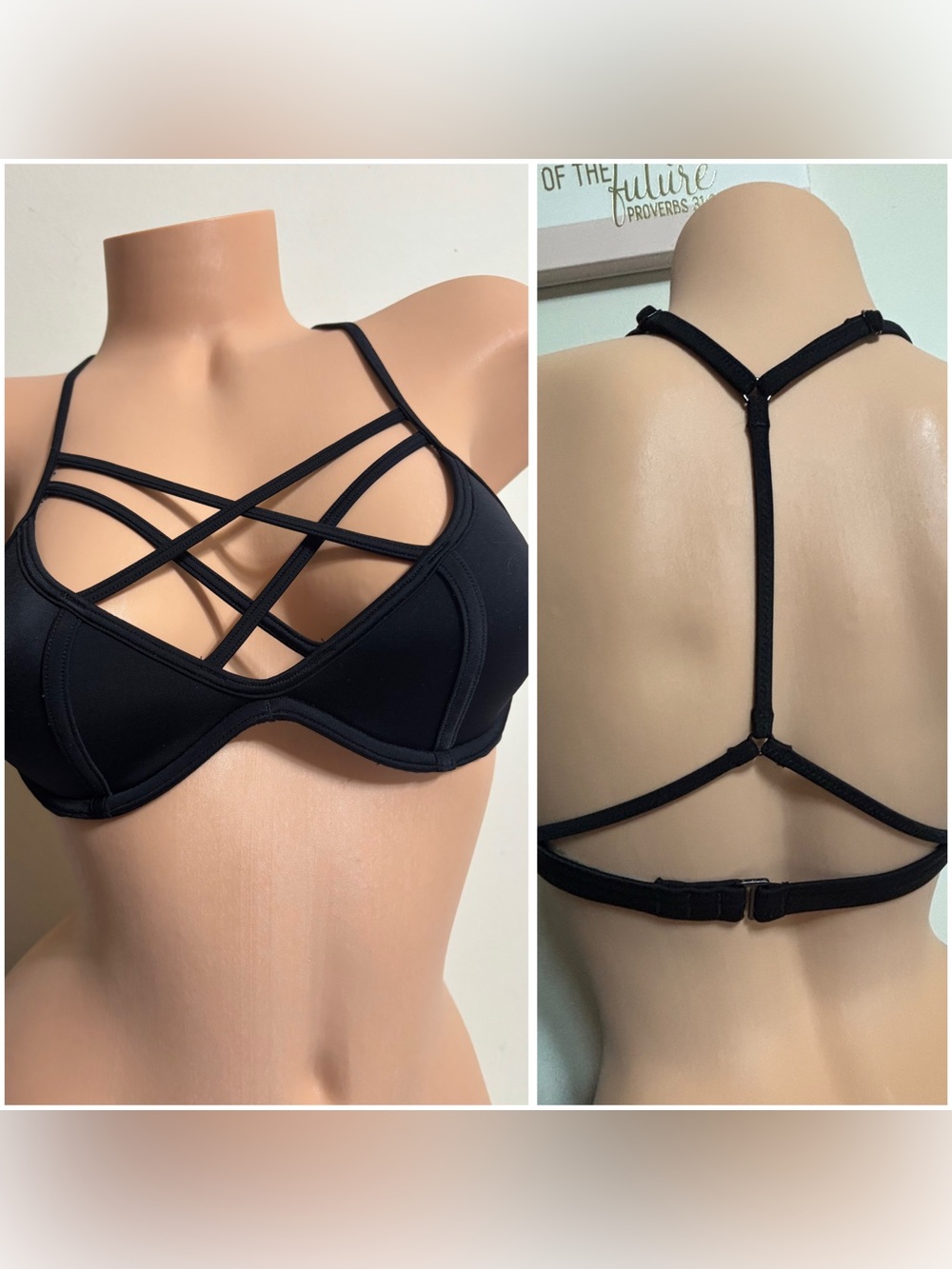 Victoria's Secret Black Strappy Cage Bikini Top